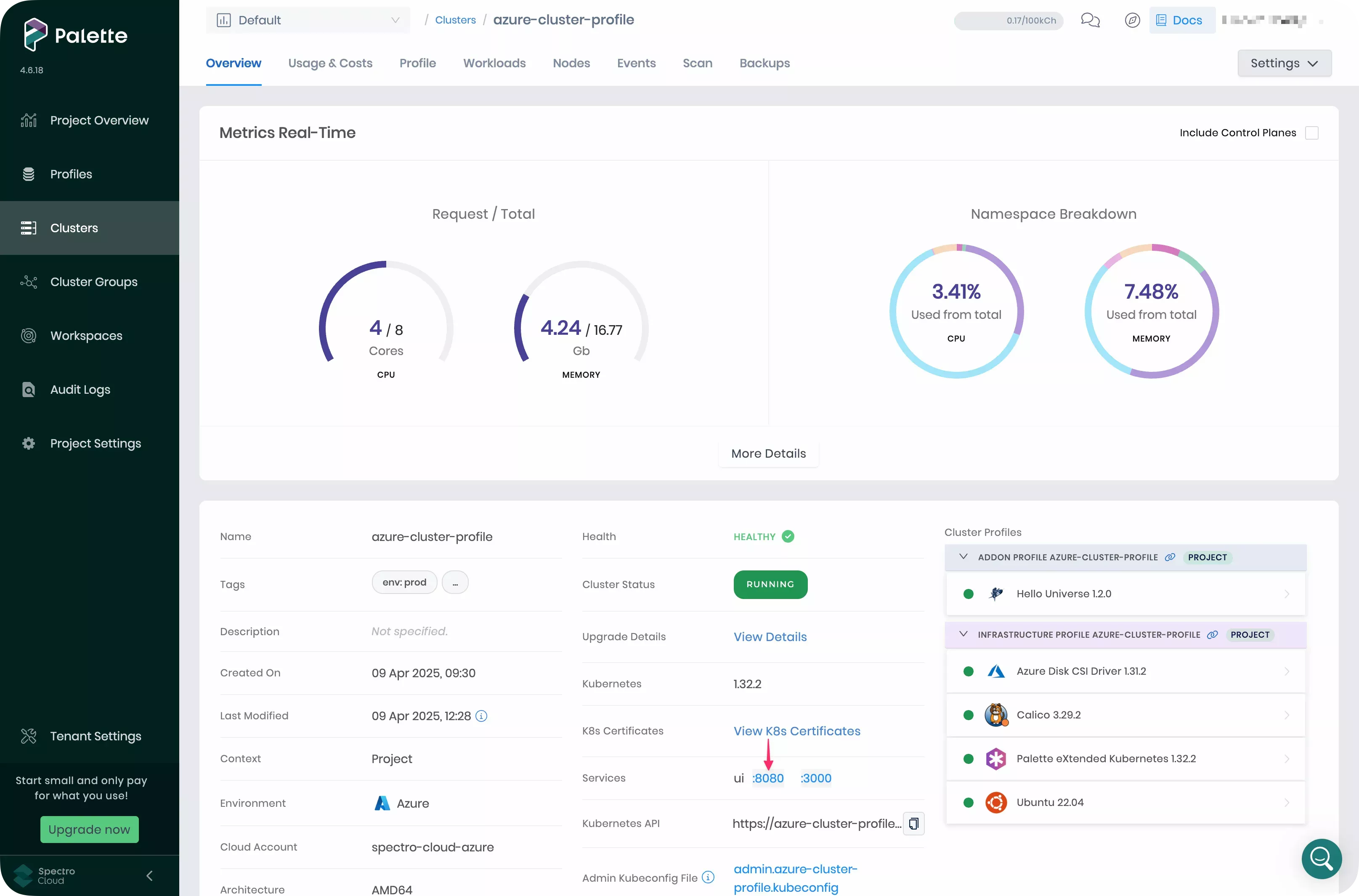 Image that shows the cluster overview of the Hello Universe Frontend Cluster